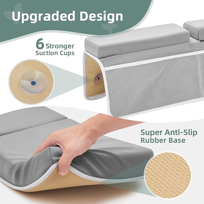 IFNOW Baby Bath Kneeler and Elbow Rest Pad Set- 26'' Extra Long and 2.4'' Thick- with Back Brace，Quick Dry Kneeling Pad for Bathing Baby with Knee & Arm Support, Non-Slip Bathtub Mat with Organizer