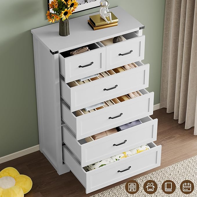 Tall 6-Drawer Dresser for Bedroom, Modern Wooden Chest of Drawers with Metal Handles, Anti-Tipping Design, Sturdy and Stable Storage Organizer for Living Room, Entryway, Home Office