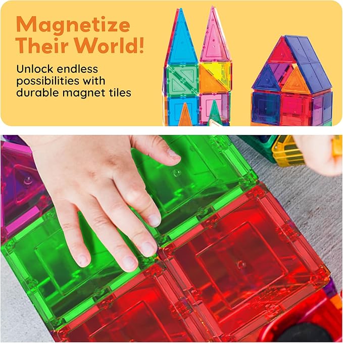 PicassoTiles 100 Piece Set 100pcs Magnet Building Tiles Clear Magnetic 3D Blocks Construction Playboards, Creativity Beyond Imagination, Inspirational, Recreational, Educational Conventional