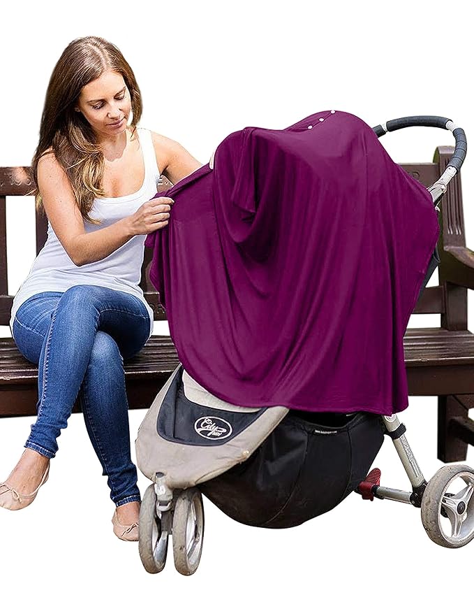 Byrd & Blume Maternity Nursing Cover Breathable Lightweight Breastfeeding Cover Wrap Shawl Scarf Poncho Full 360 (Aubergine, One size)