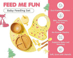 Bamboo Baby Feeding Set for Infants & Toddlers - Baby Essentials, Non-Toxic, Sustainable, Bamboo Suction Plate & Bowl, Bib, Sippy Cup w/Lid & Straw, Daily Use, Travel, Baby Shower Gifts (Yellow)