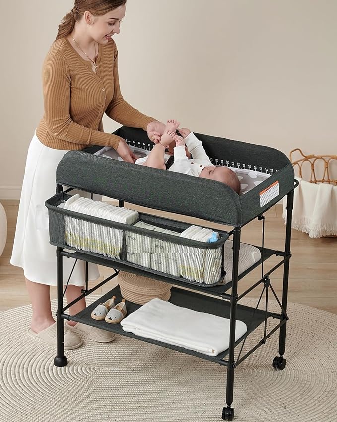 BEKA Diaper Changing Station, Portable Changing Table for Baby, Waterproof, Folding Portable Changing Station, Adjustable Height w/Organizer, Mobile Nursery Diaper Changing Table for Baby, Newborn