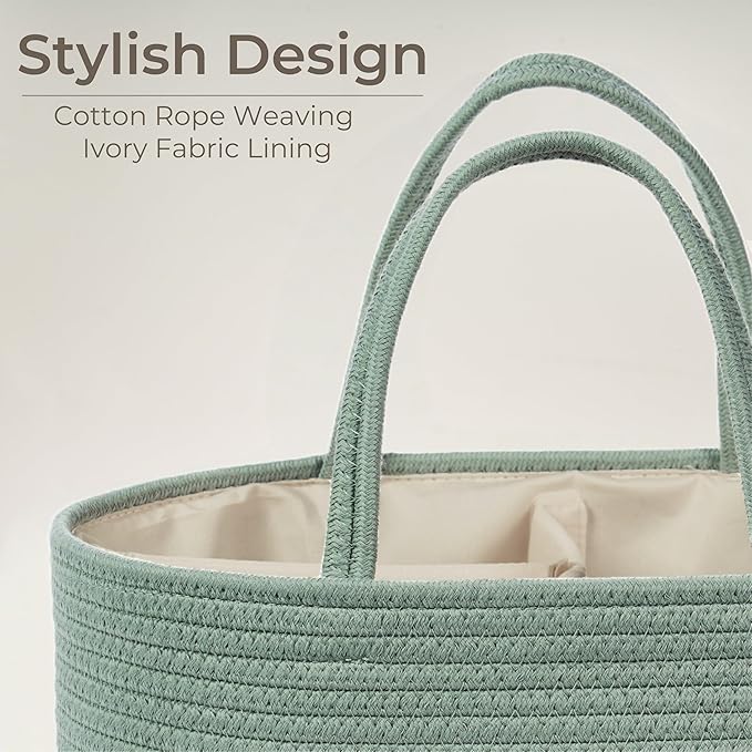 Diaper Caddy Organizer, Empty Gift Basket for Newborn Essentials, Baby Storage Basket, Stylish Gift Bag for Baby Shower, Boys and Girls – Small, Sage Green