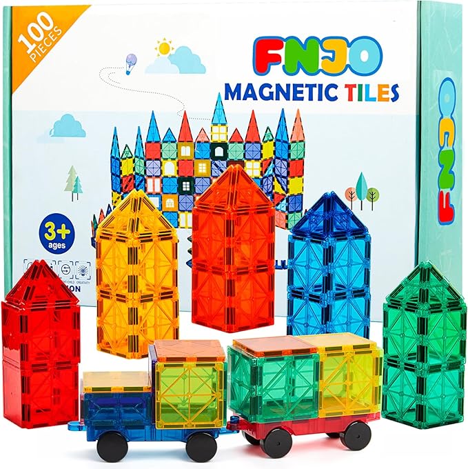 FNJO Magnetic Tiles, 100PCS Building Blocks, STEM Magnets Building Toy Set, Preschool Kindergarten Construction Stacking Toy, School Teacher Supplies, Classroom Must Haves