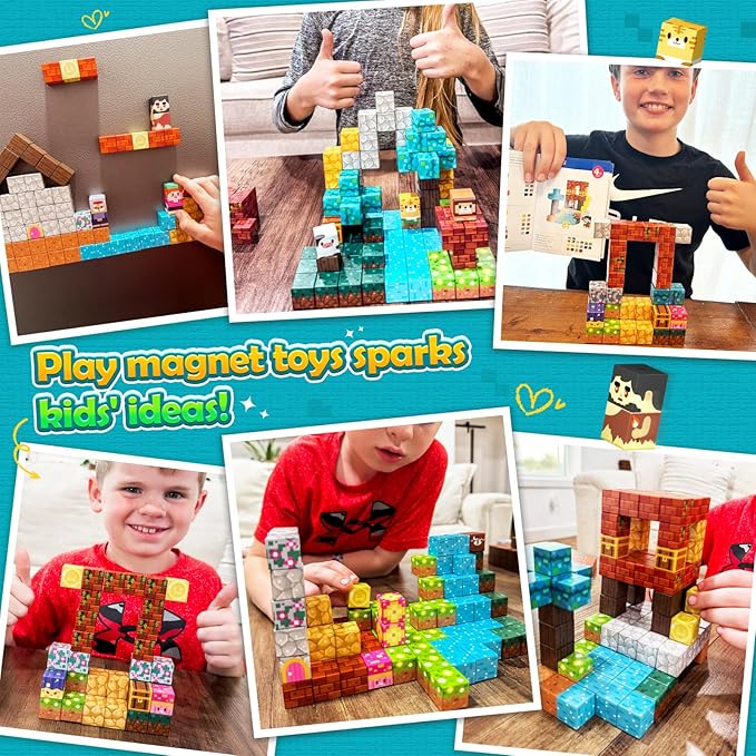 Magnetic Blocks Building Toys Games for 3 4 5 6 7 8 9 Years Old Boys & Girls Magnet STEM Sensory Toddler Kids Learning Toys Xmas Birthday Gifts for Ages 3+