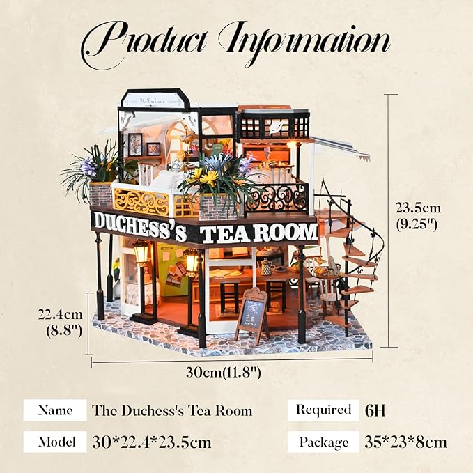 CUTEBEE Dollhouse Miniature with Furniture, DIY Wooden Dollhouse Kit Plus Dust Proof, Creative Room Idea (The Duchess's Tea Room)