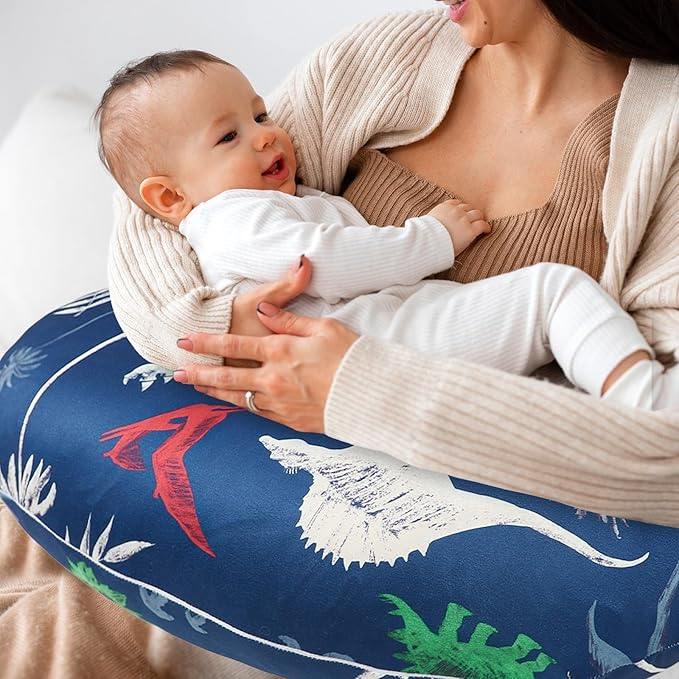 Hooyax Nursing Pillow Covers 2 Pack - Ultra Soft & Stretchable Breastfeeding Pillow Slipcovers, Adorable Cover for Infant Feeding Pillow, for Most Standard Pillows (Dinosaur)