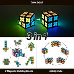 TOSY Magnet Cube 2x2 - 8 Blocks, 2 in 1 Toy: 2x2x2 Puzzle Cube and Customizable Infinity Cube, Glowing, UV Flashlight, Fidget/Sensory/STEM/STEAM Magnet Tiles Birthday Gift for Kids/Teens/Adults