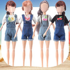 Bencailor 8 Pieces Christmas Doll Clothes for 11.5 Inch Doll Accessories Sweaters Denim Pant Summer Regular Outfit Clothing(T Shirt and Suspender Trousers)