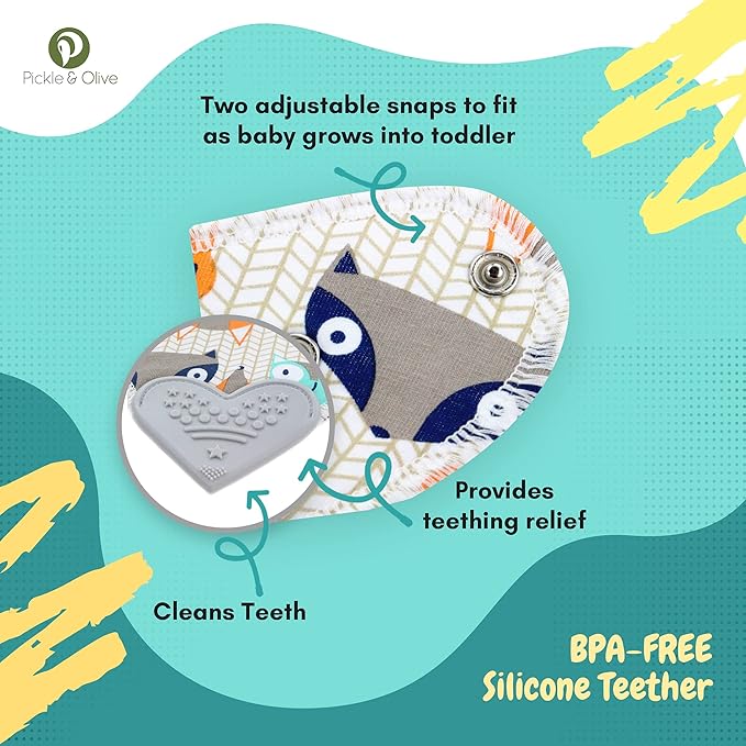 Pickle & Olive Baby Bandana Teething Bibs with Attached Teether - Set Of 4 - Orange Fox