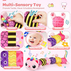 Baby Sensory Toys 0-6 6-12 Months, Musical Animal Stuffed Plush Unicorn Cat Toy for Infant 0-3-6 Months & Up, Tummy Time with Mirror Crinkle Rattle, Christmas Baby Shower Gifts for Newborn Boys Girls