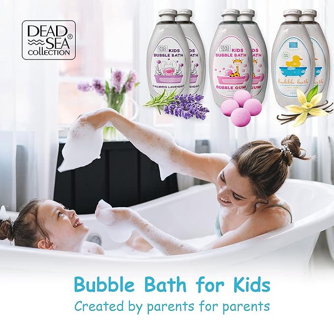 Dead Sea Collection Bubble Bath Kids with Vanilla - Cleansing and Moisturizing Liquid Bath Bubbles - Sweet Almond Oil and Pure Dead Sea Minerals - Pack of 2 Large Bottles (67.6 fl.oz)