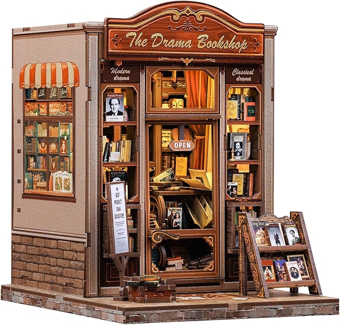 CUTEBEE Book Nook Kit - DIY Miniature House Dollhouse Kit for Adults and Teens, Booknook Tiny House Bookshelf Decor 3D Wooden Puzzle, Gifts for Family Friends (Drama Bookshop)