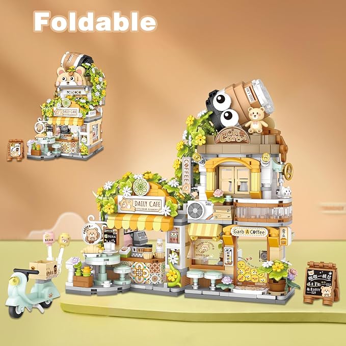 Streetscape Cafe Mini Building Set, 1770 PCS Mini Brick Building Cafe Set (for Boys Girls 6+)