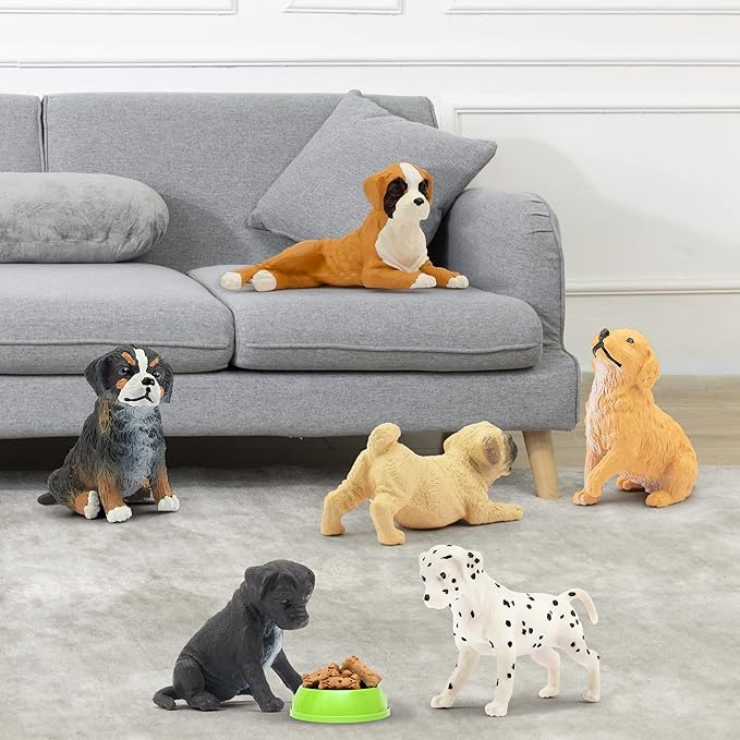 Toymany 12PCS Mini Dog Figurines Playset, Realistic Detailed Plastic Puppy Figures, Hand Painted Emulational Tiny Dogs Animals Toy Set, Cake Toppers Christmas Birthday Gift for Kids Toddlers