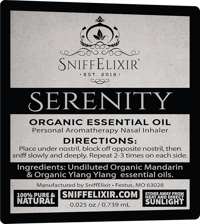 Serenity Nasal Inhaler Stick, Aromatherapy Oils for Calm, Stress Relief, & Mood with Ylang Ylang & Mandarin Essential Oil