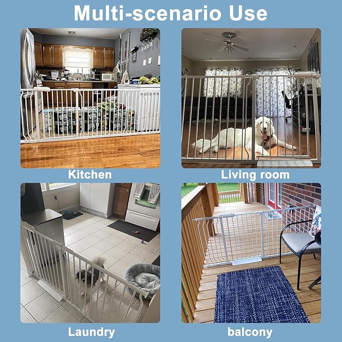 ALLAIBB Extra Wide Pressure Mount Baby Gate Auto Close White Metal Child Dog Pet Safety Gates with Walk Through for Stairs,Doorways,Kitchen and Living Room (76.38-81.10"/194-206cm)