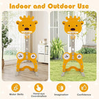 Costzon Toddler Basketball Hoop, 4-in-1 Kids Sports Activity Center with Rim, Soccer Goal, Golf, Ring Toss, Height Adjustable Kids Basketball Hoop with Fillable Base for Indoor Outdoor (Yellow Deer)