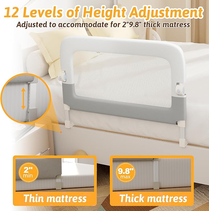 omzer Bed Rail for Toddlers - 32" Baby Bed Rail Guard for Kids Folding Up & Adjustable Heights,Portable Toddler Bed Rails Barrier for Crib, Twin, Bunk,Full Size, Queen & King Bed