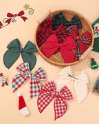doboi 8PCS 5.5" Christmas Baby Girls Hair Clips Fable Hair Bows Cotton Linen Bows for Girls Gingham Hair Accessories for Baby Toddlers Kids