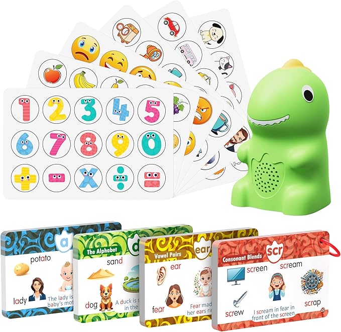 Montessori Toys for Kids Reading Set: Dinosaur Talking Pen with 73PCS FlashCard&6 Stickers, Montessori Language Learning Speech Therapy Toys, Autism Sensory Interactive Educational Gifts for Boy Girl