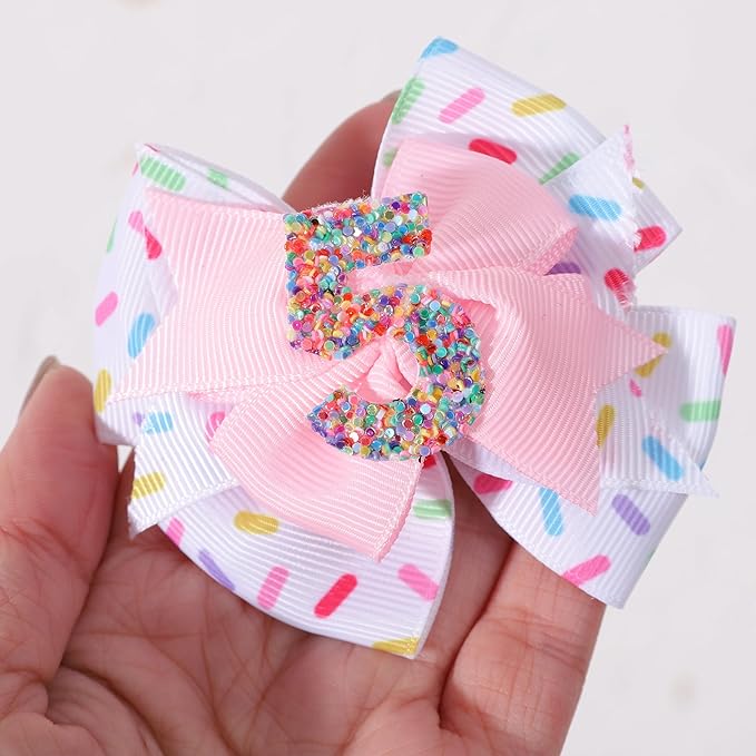Hair Clip - 1st Birthday Pink Bow Party Decorations, Confetti Ice Cream for Girls, 5th Baby Girls Hair Bow, Hair Clip