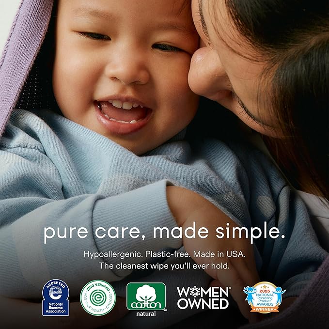 Raan, 100% Cotton Baby & Toddler Wipes, Unbleached, 99% Purified Water, Unscented, EWG verified, Made for Sensitive Skin, Extra Soft and Durable, 4 pack, 240 Count