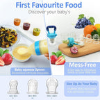 WAJIAYON Baby Fruit Feeder Pacifier - 12 Pack | 2 Infant Food Feeder Pacifier & 1 Babies Food Dispensing Spoon | Fruit Teethers for Babies | Silicone Teether Feeder Baby,Infant Teething Feeders (Blue)