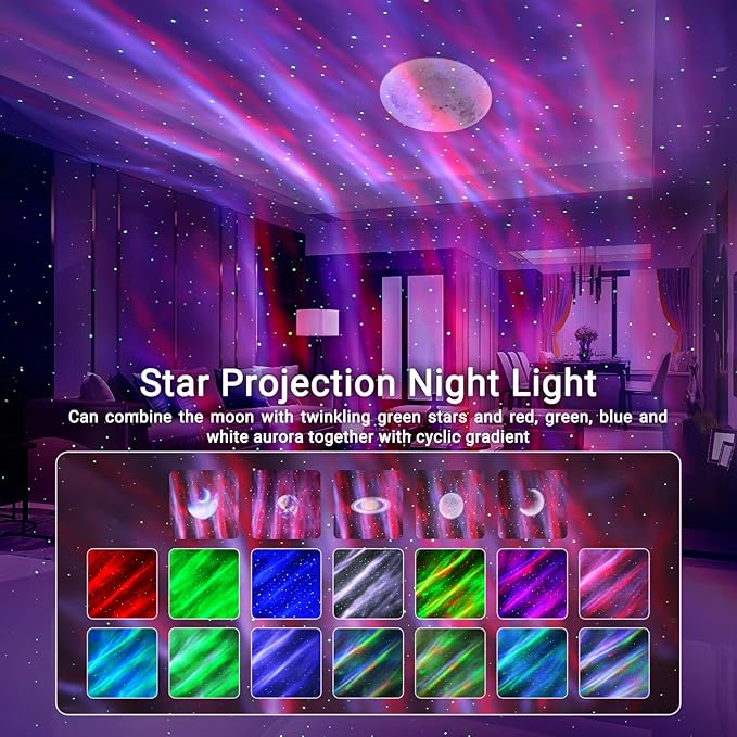 Star Projector,Northern Lights Projector,with Bluetooth Speaker, White Noise, Remote Control,Night Light,for Game Room, Adults, Family Gatherings,Galaxy Projector Bedroom