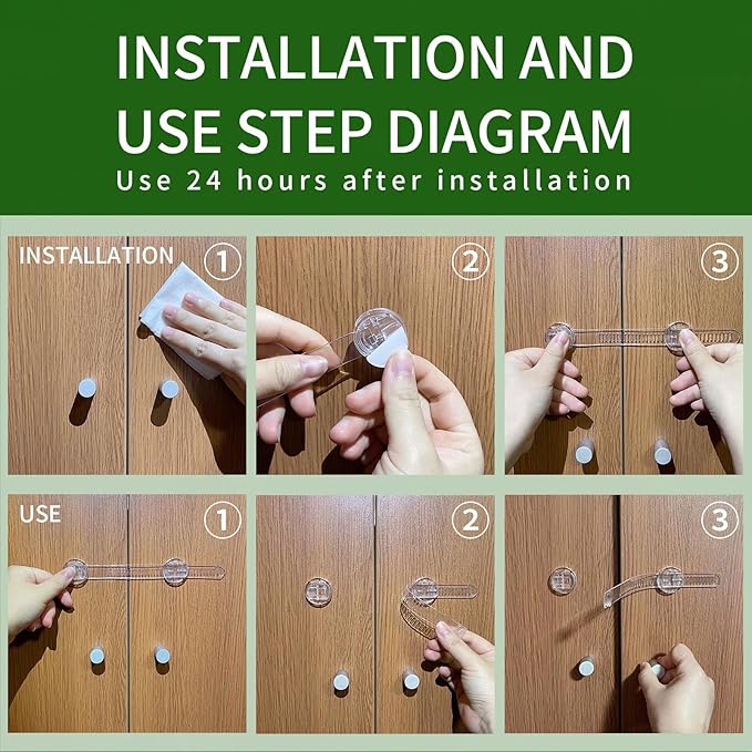 Baby Proof Cabinet Locks, Safe Quick and Easy Transparent Drawer Door Latches, Adjustable No Drilling Child Safety Cabinet Straps for Fridge, Oven, Dishwasher, Toilet Seat (L, Count, 9)