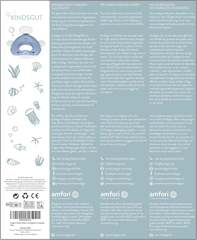 Kindsgut Potty Training Seat in whale design, designed in Germany, suitable for all toilet shapes non-slip toilet seat, Pigeon Blue