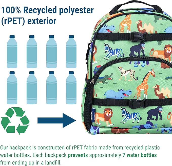 Wildkin ECO rPET 15-inch Kids Backpack – Sustainable, Padded, Adjustable – Wild Animals