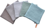 MUKIN Baby Washcloths,Muslin Burp Cloths Towels for Newborns,Absorbent Cotton Bath Face Towel ，5 Pack, 12x12 Inches (Coastal Calm)