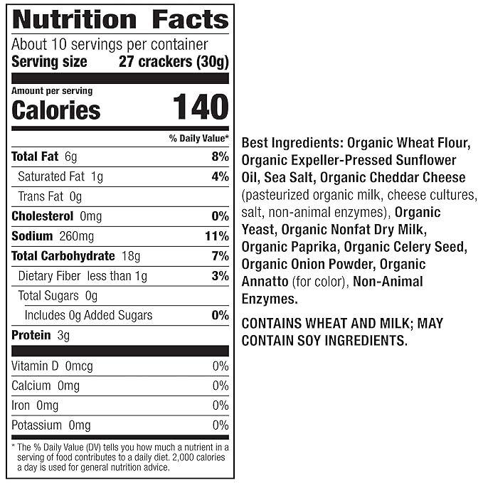 Annie's Organic Original Cheddar Squares Baked Snack Crackers, Made with Real Cheese, 11.25 oz