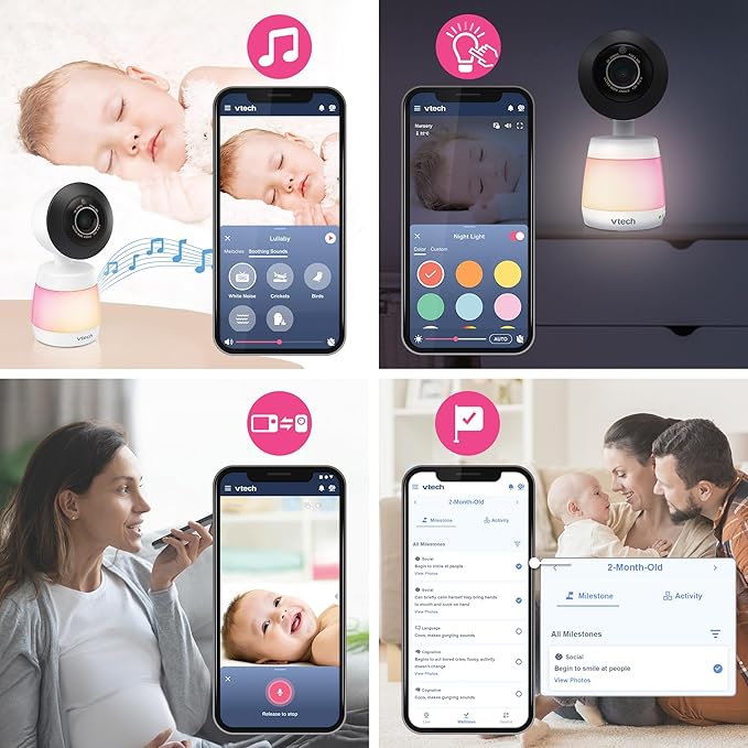 VTech Smart WiFi Baby Monitor, 2K CMOS Sensor Camera, 5.5-inch HD IPS Screen, Clear Infrared Night Vision, Pan-Tilt, 24x Zoom, 2-Way Talk, Multi-Color Night Light, Soothing, Free App: Smart HD Plus