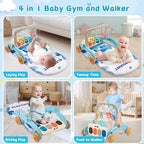 Baby Play Gym Walker Kick and Play Piano Gym for Boys Girls Play Mat Musical Tummy Time Mat Infant Christmas Newborn Gifts Toddlers (Elephant Upgraded)