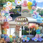 Pastel 219Pcs Daisy Balloon Garland Kit & Arch - 18 10 5 Inch Pastel Rainbow Balloons for 9th Birthday Girl
