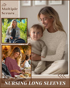 3 Pack Women's Nursing Long Sleeve Tops Breastfeeding Thermal Sweaters with Hidden Zipper Maternity Ribbed Shirts