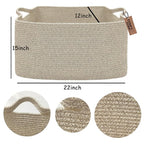 COMFY-HOMI Large Rectangular Blanket Basket, Woven Cotton Rope Baskets for Storage, Laundry Hamper Basket, Storage Bin,Toy Organizing Bin with Handle, Organization and Storage-22x15x12”-Brown