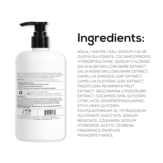 MARLOWE. No. 103 Body Wash 16 oz Pump, Original, Energizing & Refreshing Shower Gel with Willow Bark & Green Tea Extracts, Cleanses, Moisturizes, Smooths & Nourishes, Fresh Pine & Agarwood Scent