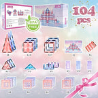 Little Pi 104pcs Frozen Princess Castle Magnetic Tiles Building Blocks - 3D Diamond Blocks, STEM Educational Toddler Toys for Pretend Play, 4 Year Old Girl Birthday Gifts Kids Ages 3 5 6 7 8 - Pink