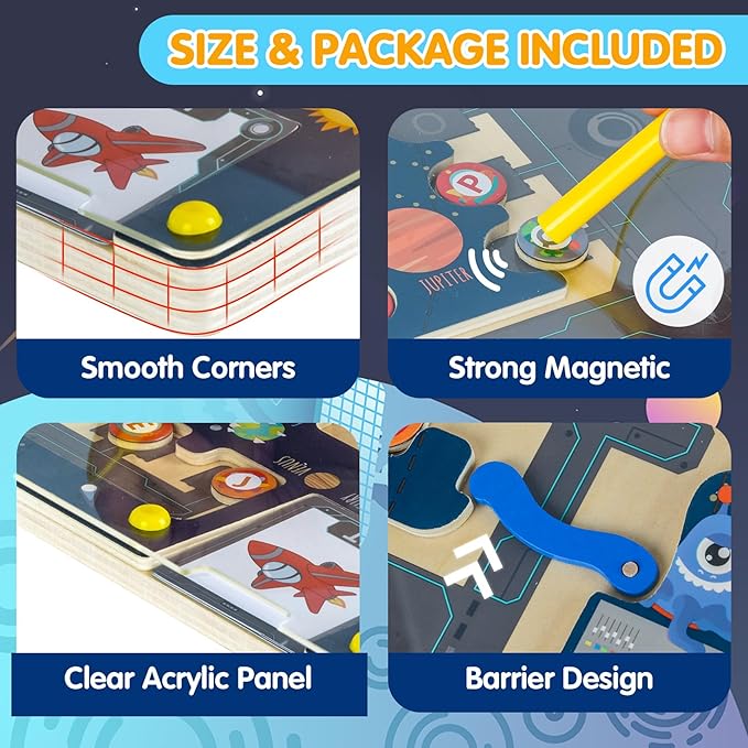 deli Magnetic Alphabet Maze, Wooden Montessori Toys for Tolddlers, Learning Educational Fine Motor Skills Toys for Kids 3 4 5 Year Old Gifts