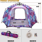 Portable Hexagon Kids Play Tent with LED Strip Lights Indoor Children Play House Easy Set-up Space Large Dream Tent for Night 4-5 Person & Birthday Gifts