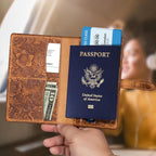 Slim RFID Blocking Leather Passport Holder Travel Bifold Wallet For Men And Women