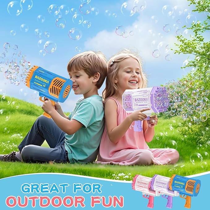 Bubble Machine Gun, 69 Holes Bubble Gun with Lights, Pink Outdoor Summer Beach Kids Bubbles Toys Birthday Wedding Party Halloween Fun for Girls Boys