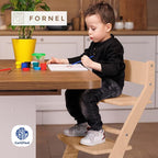 FORNEL Scandinavian Wooden High Chair | The Adjustable Grow-with-Me Chair, A Smart Alternative to Stokke | Perfect for Modern, Minimalist Kitchens (Natural & White)