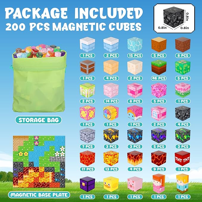 200PCS Magnetic Building Blocks, Magnet Toys Magnetic Cubes, Magnetic Blocks for Kids Ages 4-8, Stacking Magnet Blocks STEM Building Toys for Boys Girls Ages 3 4 5 6 7 8-12 Gifts