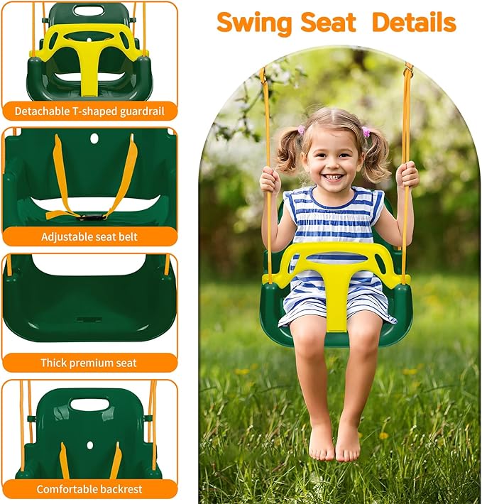 4 in 1 Toddler Swing Set & Baby Jumper, Heavy Duty Kids Swing with Bouncer, Foldable Metal Stand for Indoor & Outdoor, Easy Install & Store (Dark Green)