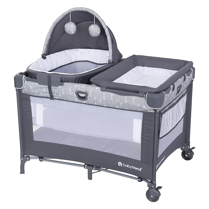 Baby Trend Nursery Den Playard with Snooze Pod and Flip Over Changer, Diamond Sage