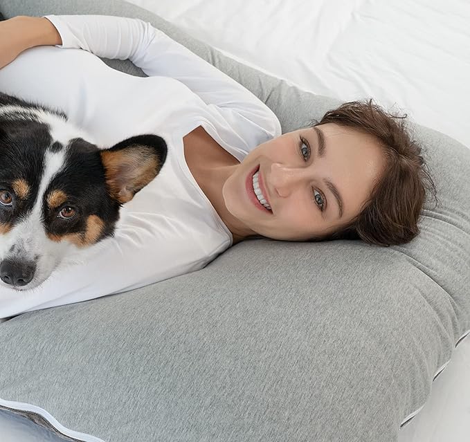 Meiz Pregnancy Pillows Cooling, Pregnancy Pillow U Shaped, Full Body Pillow and Maternity Pillow for Support Neck/Back/Legs with Pregnancy Pillow Cooling Jersey Cover & Velvet Cover, Grey